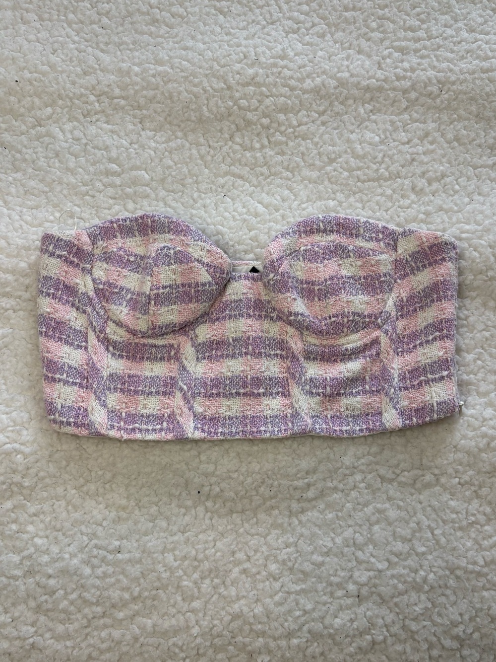 Zara Women Purple and Pink Tweed Corset Bandeau Top
